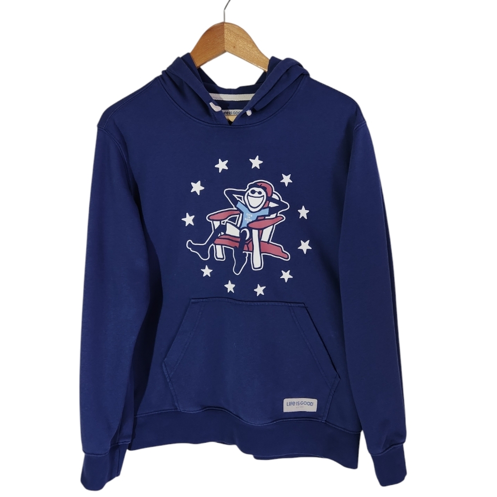 Life is Good American Navy Blue Hoddie Men's Size S 4th Of July